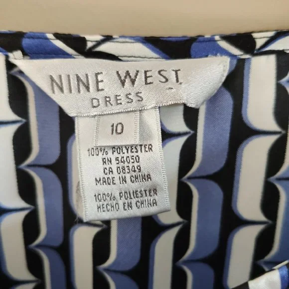 Nine West Satin Geometric Pattern Ruffle Dress 10 - Picture 7 of 8